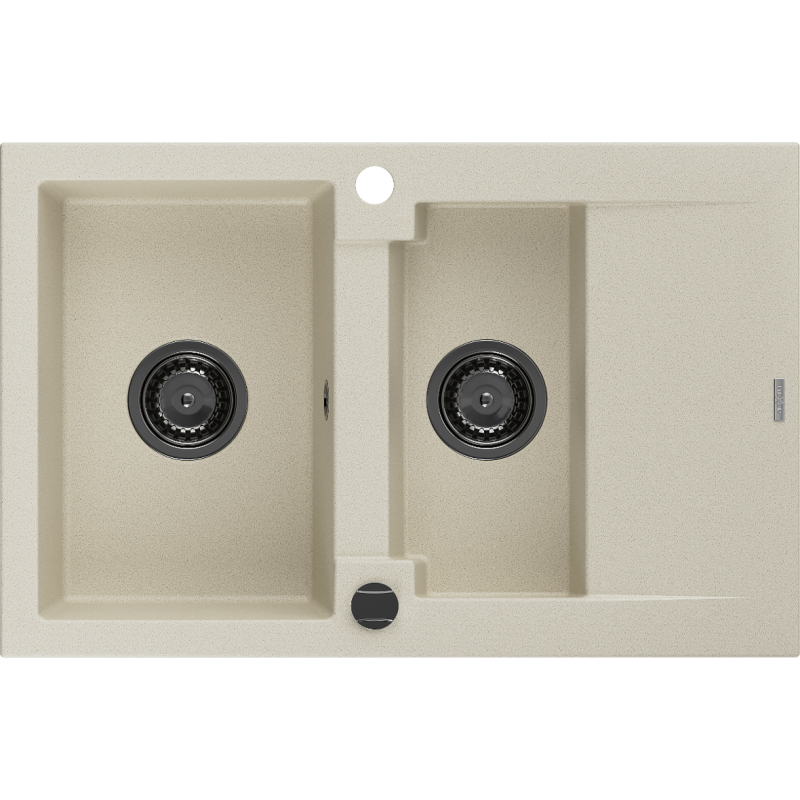Mexen Gaspar zlewozmywak granitowy 1,5-komorowy z ociekaczem 737 x 475 mm, beżowy, syfon czarny - 6507731505-69-B