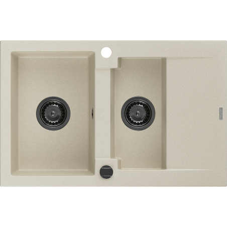 Mexen Gaspar zlewozmywak granitowy 1,5-komorowy z ociekaczem 737 x 475 mm, beżowy, syfon czarny - 6507731505-69-B