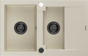 Mexen Gaspar zlewozmywak granitowy 1,5-komorowy z ociekaczem 737 x 475 mm, beżowy, syfon czarny - 6507731505-69-B