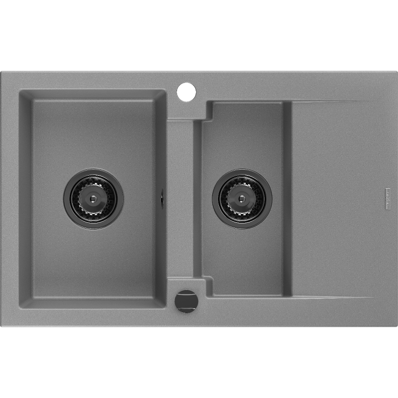 Mexen Gaspar zlewozmywak granitowy 1,5-komorowy z ociekaczem 737 x 475 mm, szary, syfon czarny - 6507731505-71-B