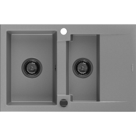 Mexen Gaspar zlewozmywak granitowy 1,5-komorowy z ociekaczem 737 x 475 mm, szary, syfon czarny - 6507731505-71-B