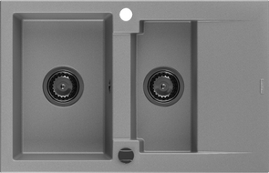 Mexen Gaspar zlewozmywak granitowy 1,5-komorowy z ociekaczem 737 x 475 mm, szary, syfon czarny - 6507731505-71-B