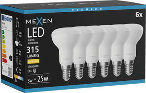 Mexen Nova 6x żarówka LED E14, R50, 3W, Ciepła - 3000K, 315 lm - L103-E14-0330-01x06