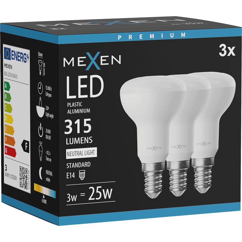 Mexen Nova 3x żarówka LED E14, R50, 3W, Neutralna - 4000K, 315 lm - L103-E14-0340-01x03