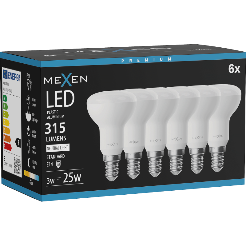 Mexen Nova 6x żarówka LED E14, R50, 3W, Neutralna - 4000K, 315 lm - L103-E14-0340-01x06
