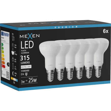 Mexen Nova 6x żarówka LED E14, R50, 3W, Neutralna - 4000K, 315 lm - L103-E14-0340-01x06