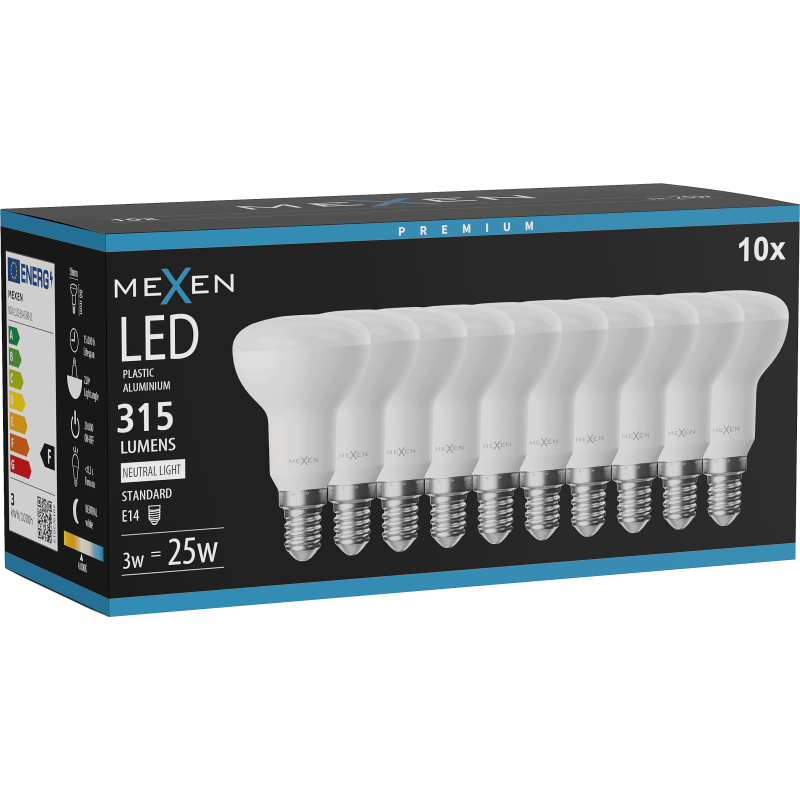 Mexen Nova 10x żarówka LED E14, R50, 3W, Neutralna - 4000K, 315 lm - L103-E14-0340-01x10