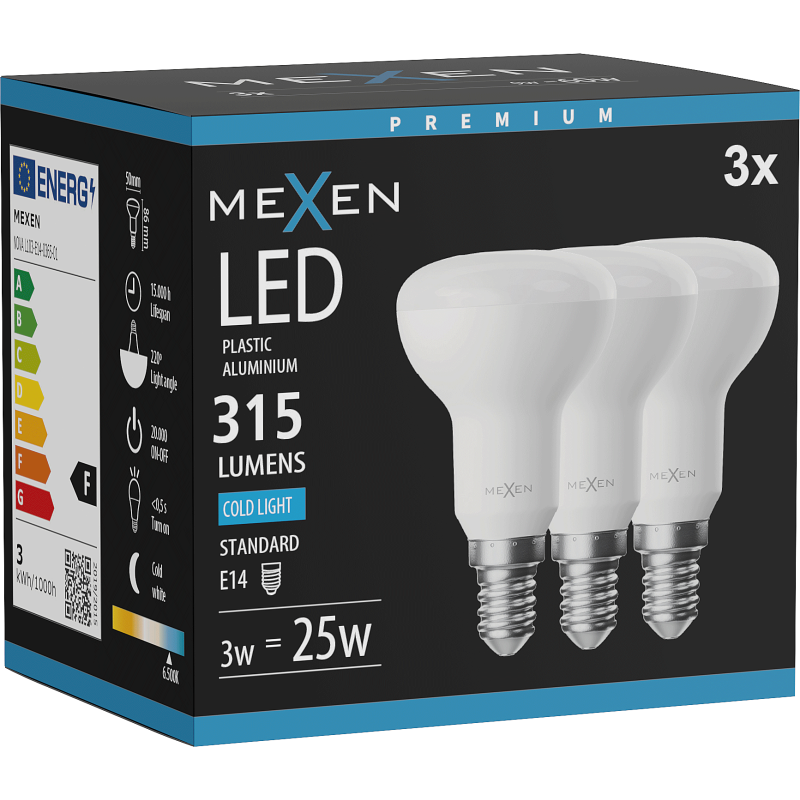 Mexen Nova 3x żarówka LED E14, R50, 3W, Zimna - 6500K, 315 lm - L103-E14-0365-01x03