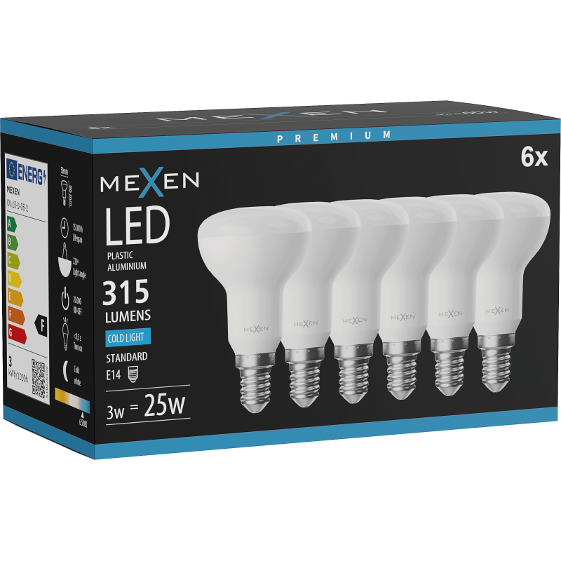 Mexen Nova 6x żarówka LED E14, R50, 3W, Zimna - 6500K, 315 lm - L103-E14-0365-01x06