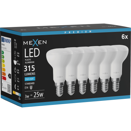 Mexen Nova 6x żarówka LED E14, R50, 3W, Zimna - 6500K, 315 lm - L103-E14-0365-01x06