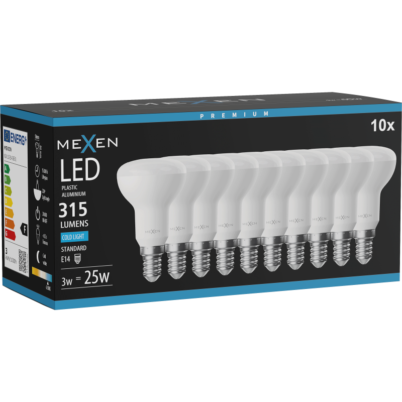 Mexen Nova 10x żarówka LED E14, R50, 3W, Zimna - 6500K, 315 lm - L103-E14-0365-01x10