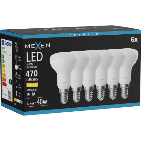 Mexen Nova 6x żarówka LED E14, R50, 4,5W, Ciepła - 3000K, 470 lm - L103-E14-0530-01x06