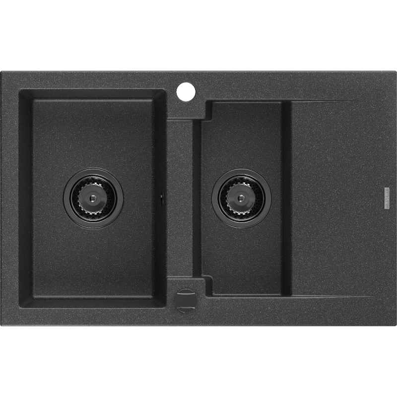 Mexen Gaspar zlewozmywak granitowy 1,5-komorowy z ociekaczem 737 x 475 mm, czarny nakrapiany, syfon czarny - 6507731505-76-B