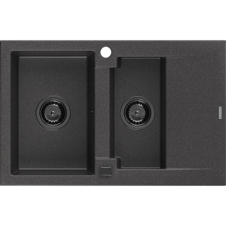 Mexen Gaspar zlewozmywak granitowy 1,5-komorowy z ociekaczem 737 x 475 mm, czarny nakrapiany, syfon czarny - 6507731505-76-B