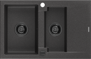 Mexen Gaspar zlewozmywak granitowy 1,5-komorowy z ociekaczem 737 x 475 mm, czarny nakrapiany, syfon czarny - 6507731505-76-B