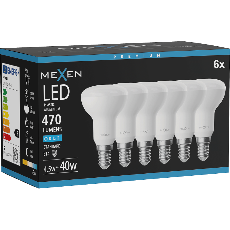 Mexen Nova 6x żarówka LED E14, R50, 4,5W, Zimna - 6500K, 470 lm - L103-E14-0565-01x06