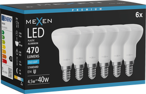 Mexen Nova 6x żarówka LED E14, R50, 4,5W, Zimna - 6500K, 470 lm - L103-E14-0565-01x06