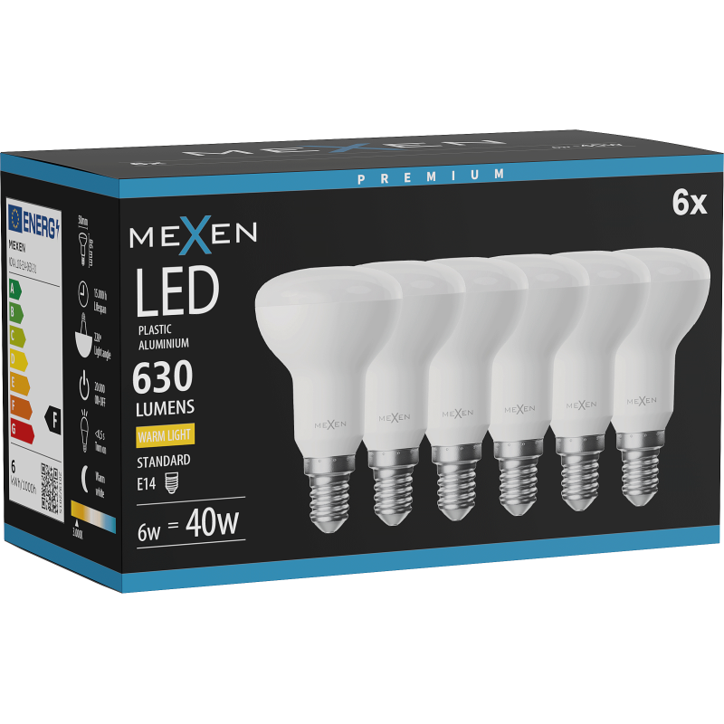 Mexen Nova 6x żarówka LED E14, R50, 6W, Ciepła - 3000K, 630 lm - L103-E14-0630-01x06
