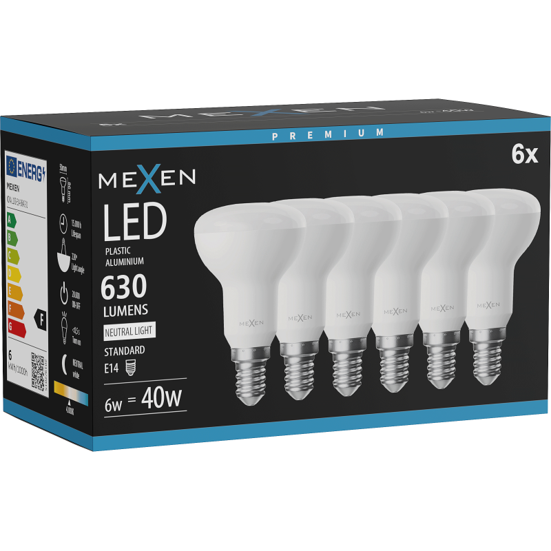 Mexen Nova 6x żarówka LED E14, R50, 6W, Neutralna - 4000K, 630 lm - L103-E14-0640-01x06