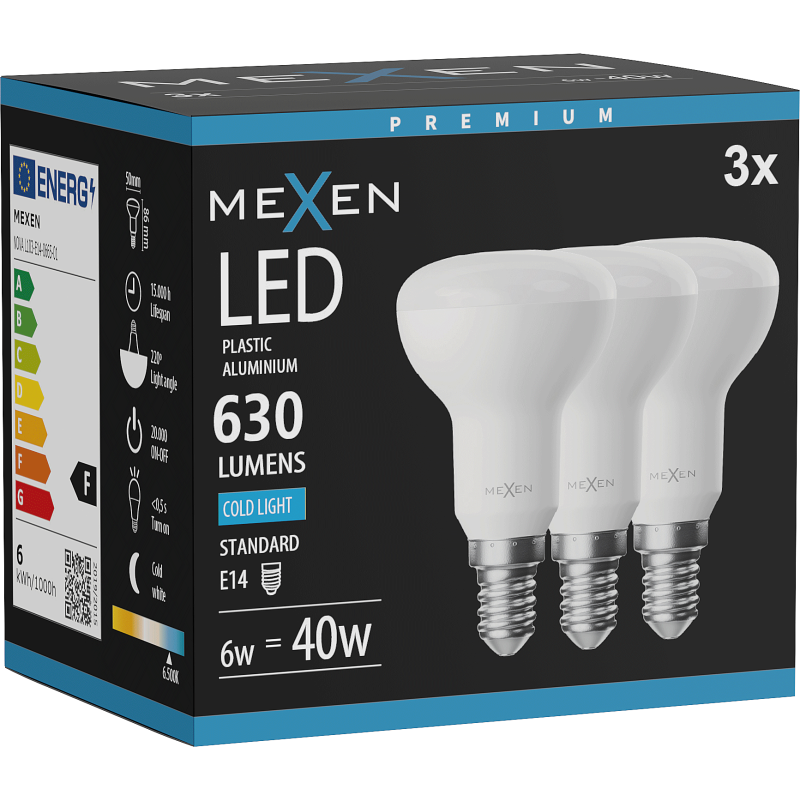 Mexen Nova 3x żarówka LED E14, R50, 6W, Zimna - 6500K, 630 lm - L103-E14-0665-01x03
