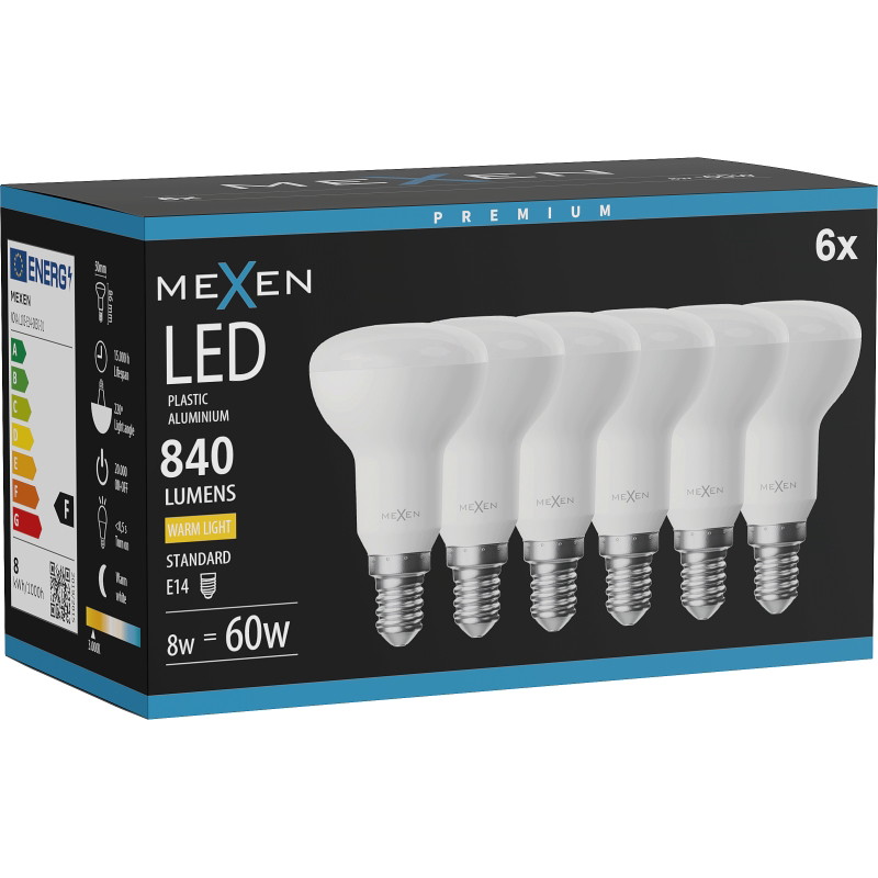Mexen Nova 6x żarówka LED E14, R50, 8W, Ciepła - 3000K, 840 lm - L103-E14-0830-01x06