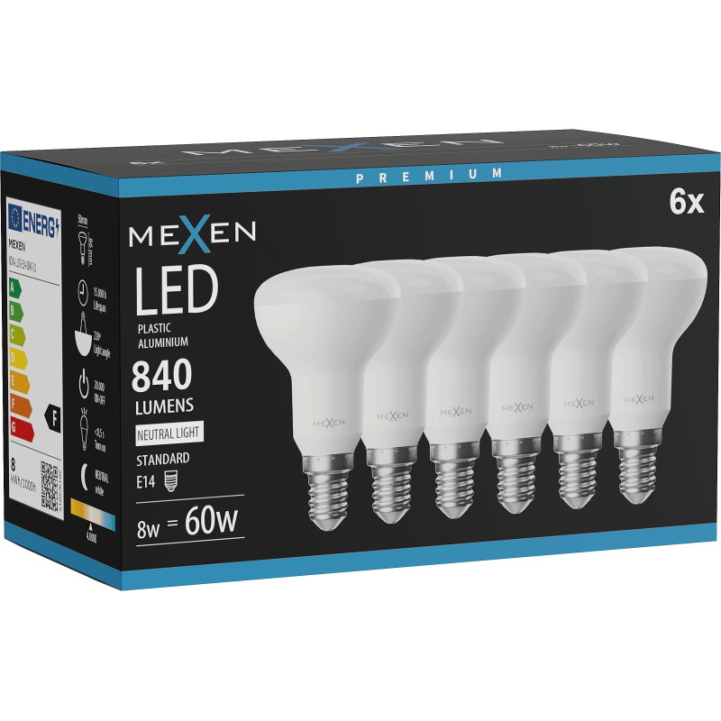 Mexen Nova 6x żarówka LED E14, R50, 8W, Neutralna - 4000K, 840 lm - L103-E14-0840-01x06