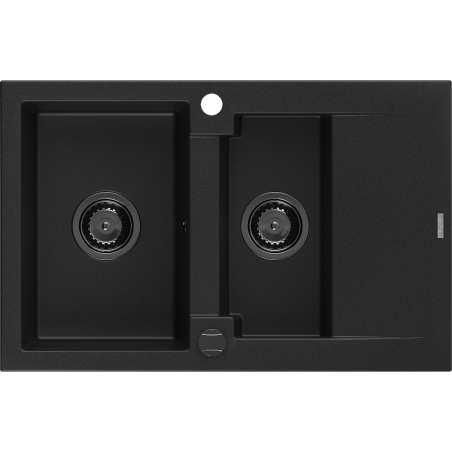 Mexen Gaspar zlewozmywak granitowy 1,5-komorowy z ociekaczem 737 x 475 mm, czarny, syfon czarny - 6507731505-77-B