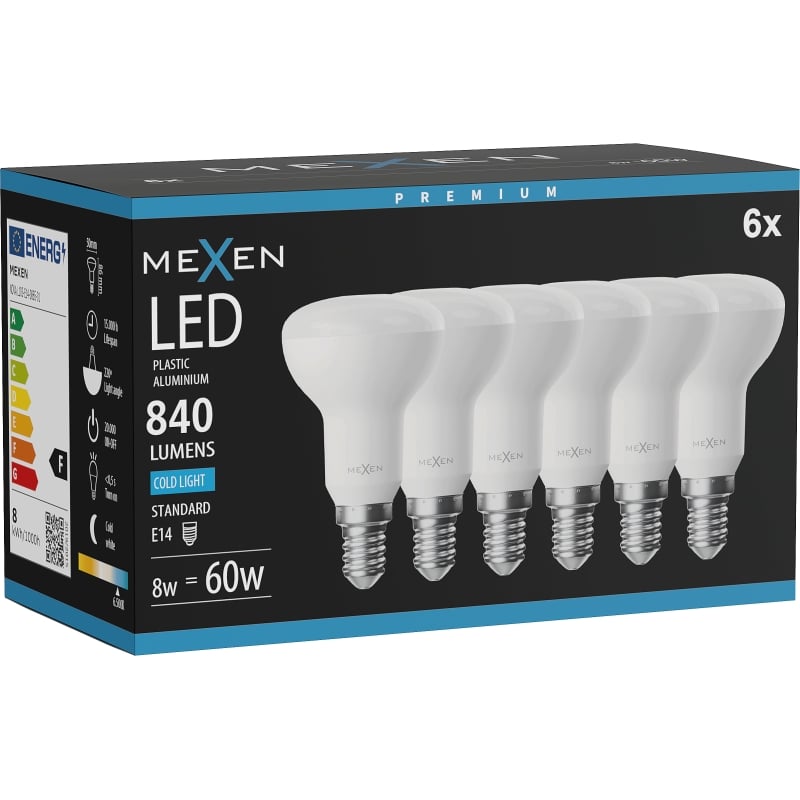 Mexen Nova 6x żarówka LED E14, R50, 8W, Zimna - 6500K, 840 lm - L103-E14-0865-01x06