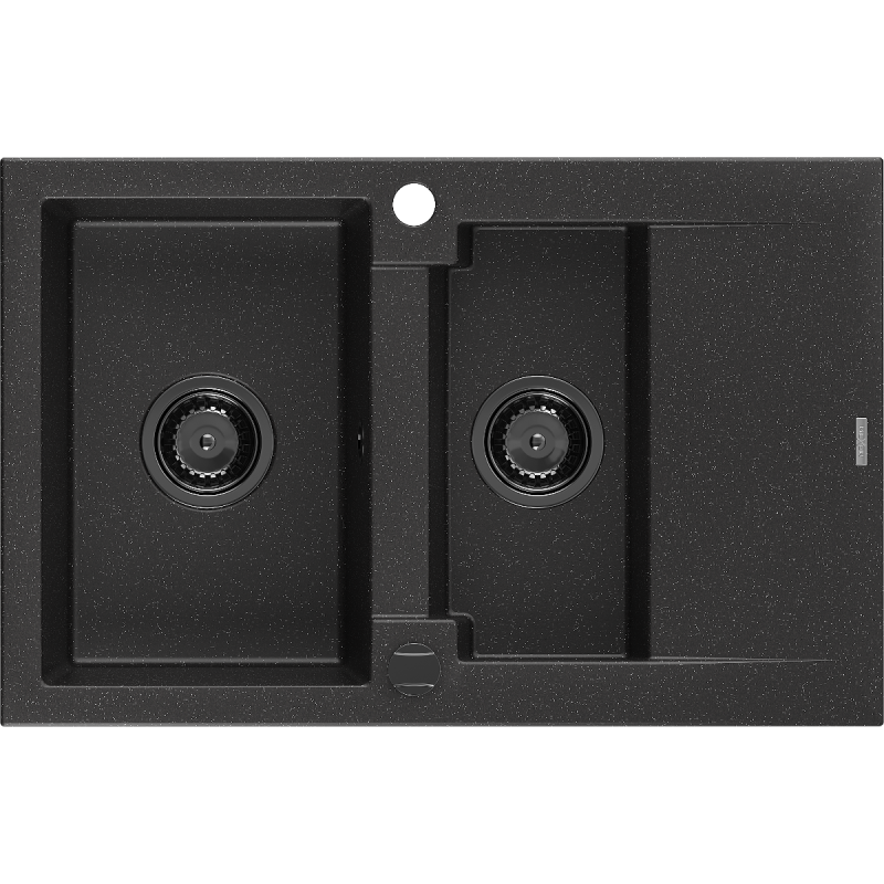 Mexen Gaspar zlewozmywak granitowy 1,5-komorowy z ociekaczem 737 x 475 mm czarny/srebrny metalik, syfon czarny - 6507731505-73-B