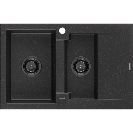 Mexen Gaspar zlewozmywak granitowy 1,5-komorowy z ociekaczem 737 x 475 mm czarny/srebrny metalik, syfon czarny - 6507731505-73-B