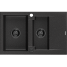 Mexen Gaspar zlewozmywak granitowy 1,5-komorowy z ociekaczem 737 x 475 mm czarny/srebrny metalik, syfon czarny - 6507731505-73-B