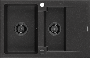 Mexen Gaspar zlewozmywak granitowy 1,5-komorowy z ociekaczem 737 x 475 mm czarny/srebrny metalik, syfon czarny - 6507731505-73-B