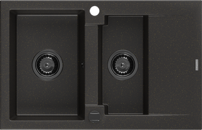 Mexen Gaspar zlewozmywak granitowy 1,5-komorowy z ociekaczem 737 x 475 mm, czarny/złoty metalik, syfon czarny - 6507731505-75-B