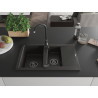 Mexen Gaspar zlewozmywak granitowy 1,5-komorowy z ociekaczem 737 x 475 mm, czarny/złoty metalik, syfon czarny - 6507731505-75-B