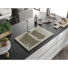 Mexen Gaspar zlewozmywak granitowy 1,5-komorowy z ociekaczem 737 x 475 mm, beżowy, syfon chrom - 6507731505-69