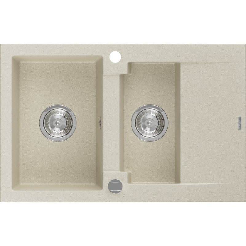 Mexen Gaspar zlewozmywak granitowy 1,5-komorowy z ociekaczem 737 x 475 mm, beżowy, syfon chrom - 6507731505-69