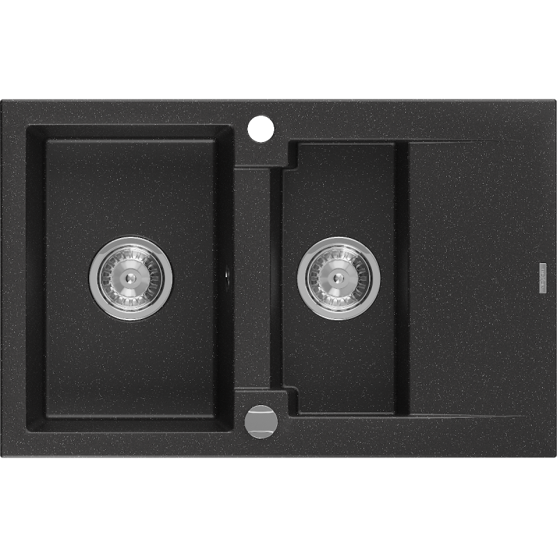 Mexen Gaspar zlewozmywak granitowy 1,5-komorowy z ociekaczem 737 x 475 mm, czarny/srebrny metalik, syfon chrom - 6507731505-73