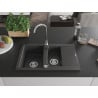 Mexen Gaspar zlewozmywak granitowy 1,5-komorowy z ociekaczem 737 x 475 mm, czarny nakrapiany, syfon chrom - 6507731505-76