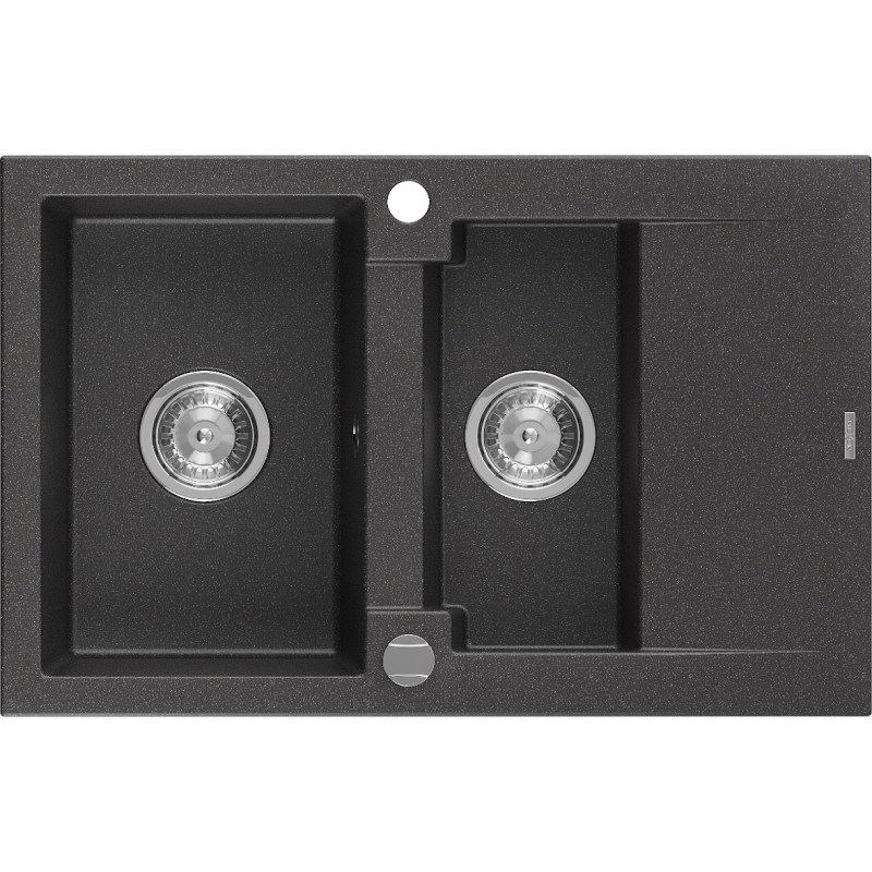 Mexen Gaspar zlewozmywak granitowy 1,5-komorowy z ociekaczem 737 x 475 mm, czarny nakrapiany, syfon chrom - 6507731505-76