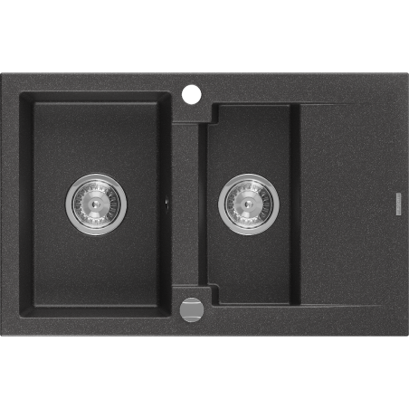 Mexen Gaspar zlewozmywak granitowy 1,5-komorowy z ociekaczem 737 x 475 mm, czarny nakrapiany, syfon chrom - 6507731505-76