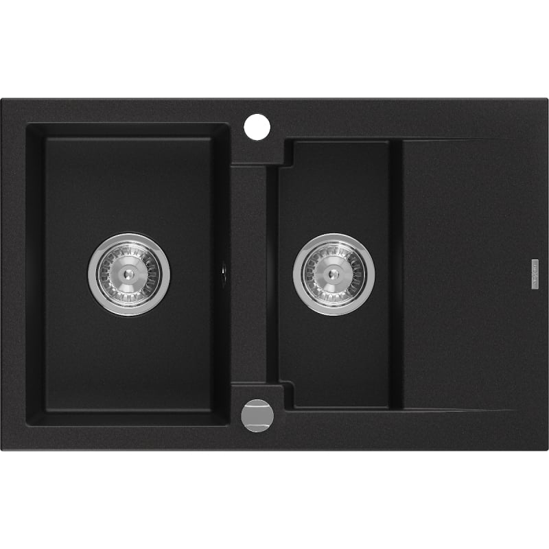 Mexen Gaspar zlewozmywak granitowy 1,5-komorowy z ociekaczem 737 x 475 mm, czarny, syfon chrom - 6507731505-77