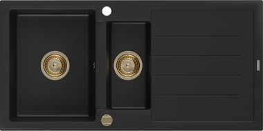 Mexen Andres zlewozmywak granitowy 1,5-komorowy z ociekaczem 1000 x 500 mm czarny, syfon złoty - 6515101510-77-G
