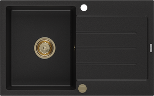 Mexen Bruno zlewozmywak granitowy 1-komorowy z ociekaczem 795 x 495 mm, czarny, syfon złoty - 6513791010-77-G
