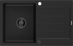 Mexen Bruno zlewozmywak granitowy 1-komorowy z ociekaczem 795 x 495 mm, czarny, syfon czarny - 6513791010-77-B