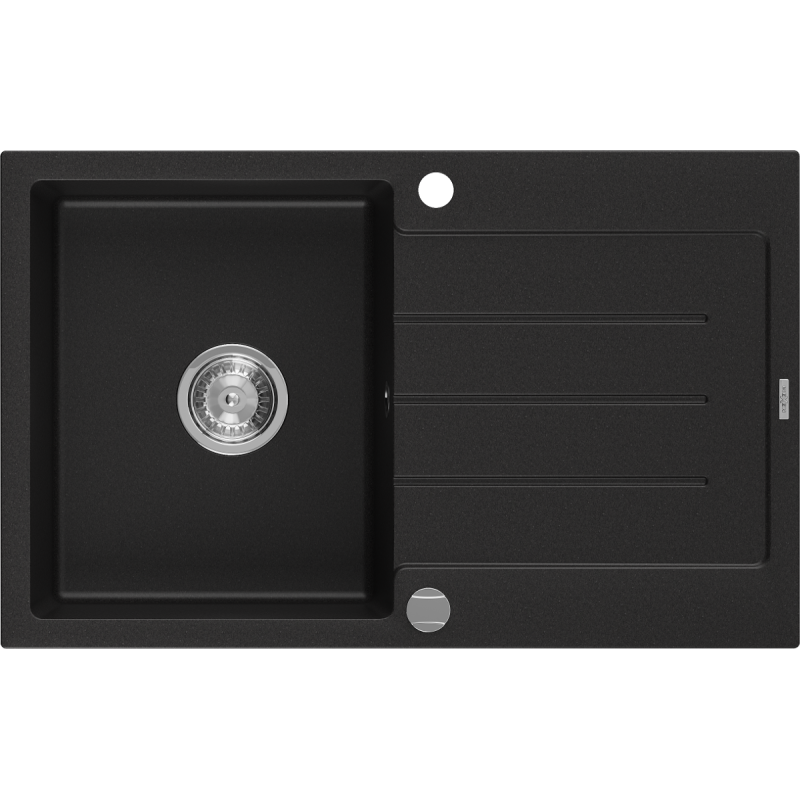 Mexen Bruno zlewozmywak granitowy 1-komorowy z ociekaczem 795 x 495 mm, czarny, syfon chrom - 6513791010-77
