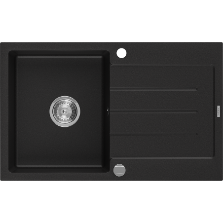 Mexen Bruno zlewozmywak granitowy 1-komorowy z ociekaczem 795 x 495 mm, czarny, syfon chrom - 6513791010-77
