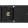 Mexen Cesar zlewozmywak granitowy 1-komorowy z ociekaczem 775 x 470 mm, czarny, syfon złoty - 6514771010-77-G