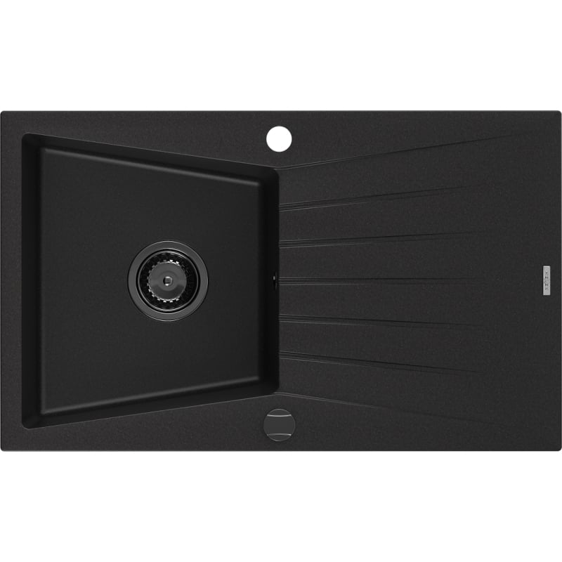 Mexen Cesar zlewozmywak granitowy 1-komorowy z ociekaczem 775 x 470 mm, czarny, syfon czarny - 6514771010-77-B