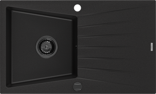 Mexen Cesar zlewozmywak granitowy 1-komorowy z ociekaczem 775 x 470 mm, czarny, syfon czarny - 6514771010-77-B