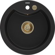 Mexen Diego zlewozmywak granitowy 1-komorowy 488 x 480 mm, czarny, syfon złoty - 6512481000-77-G